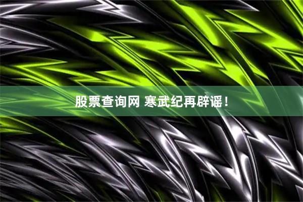 股票查询网 寒武纪再辟谣！